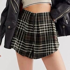 Free People High Waist Plaid Shorts - Brown and White